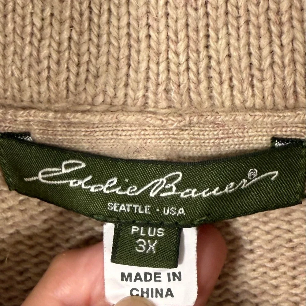 Eddie Bauer Cardigan Sweater Long 3X Tan Camel Lambswool Angora Shawl Collar Ski - Picture 4 of 10